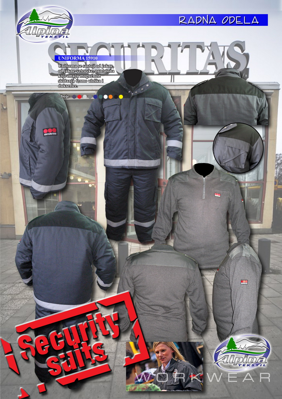 Uniforme za obezbeđenje, Radno odelo Securitas, Alpina Tekstil Šabac - Radna odela, HTZ oprema, lična zaštitna sredstva