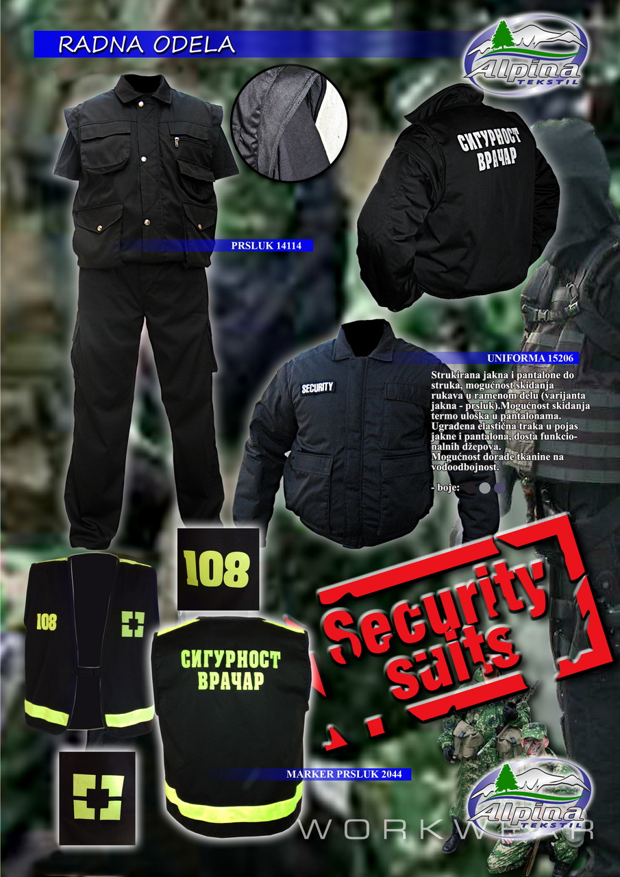 Uniforme za obezbeđenje, Radno odelo Sigurnost Vračar Alpina Tekstil Šabac - Radna odela, HTZ oprema, lična zaštitna sredstva